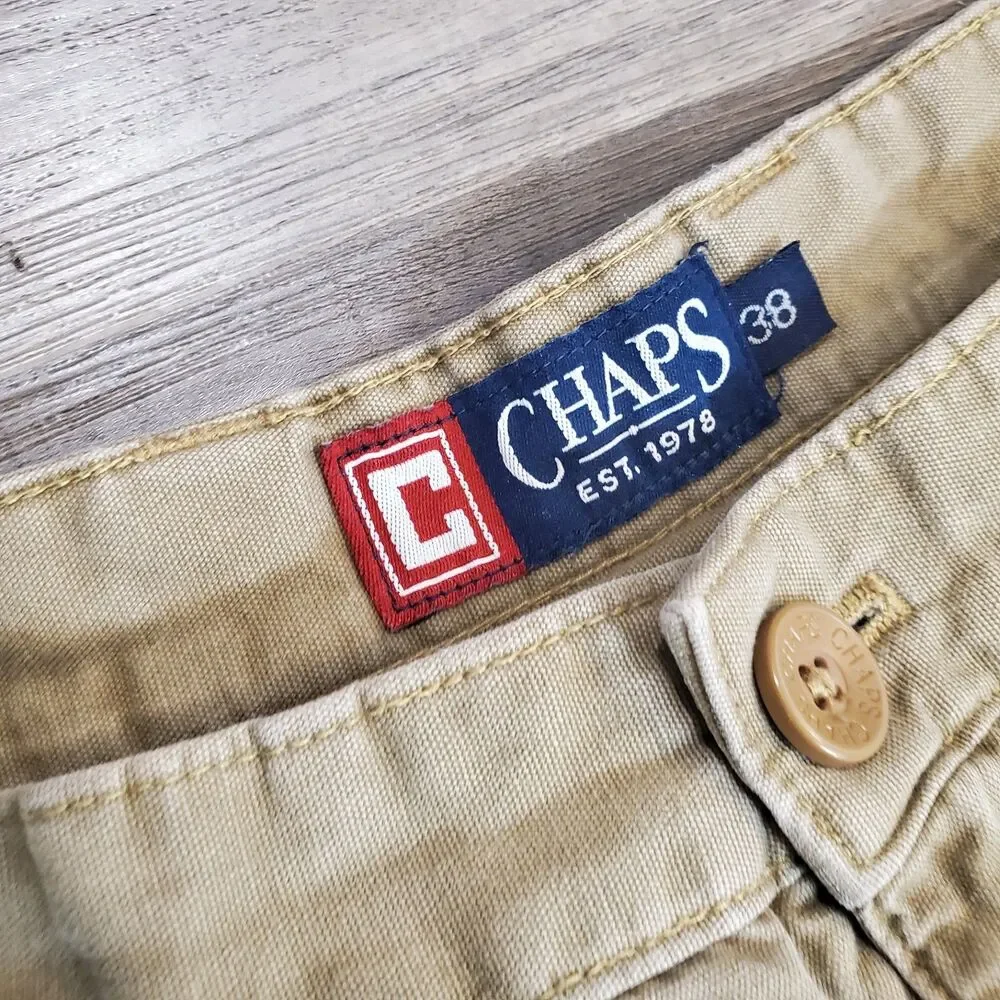 Chaps Polo Ralph Lauren Cargo Shorts Mens Sz 38 Tan Cotton Multi-Pocket Utility